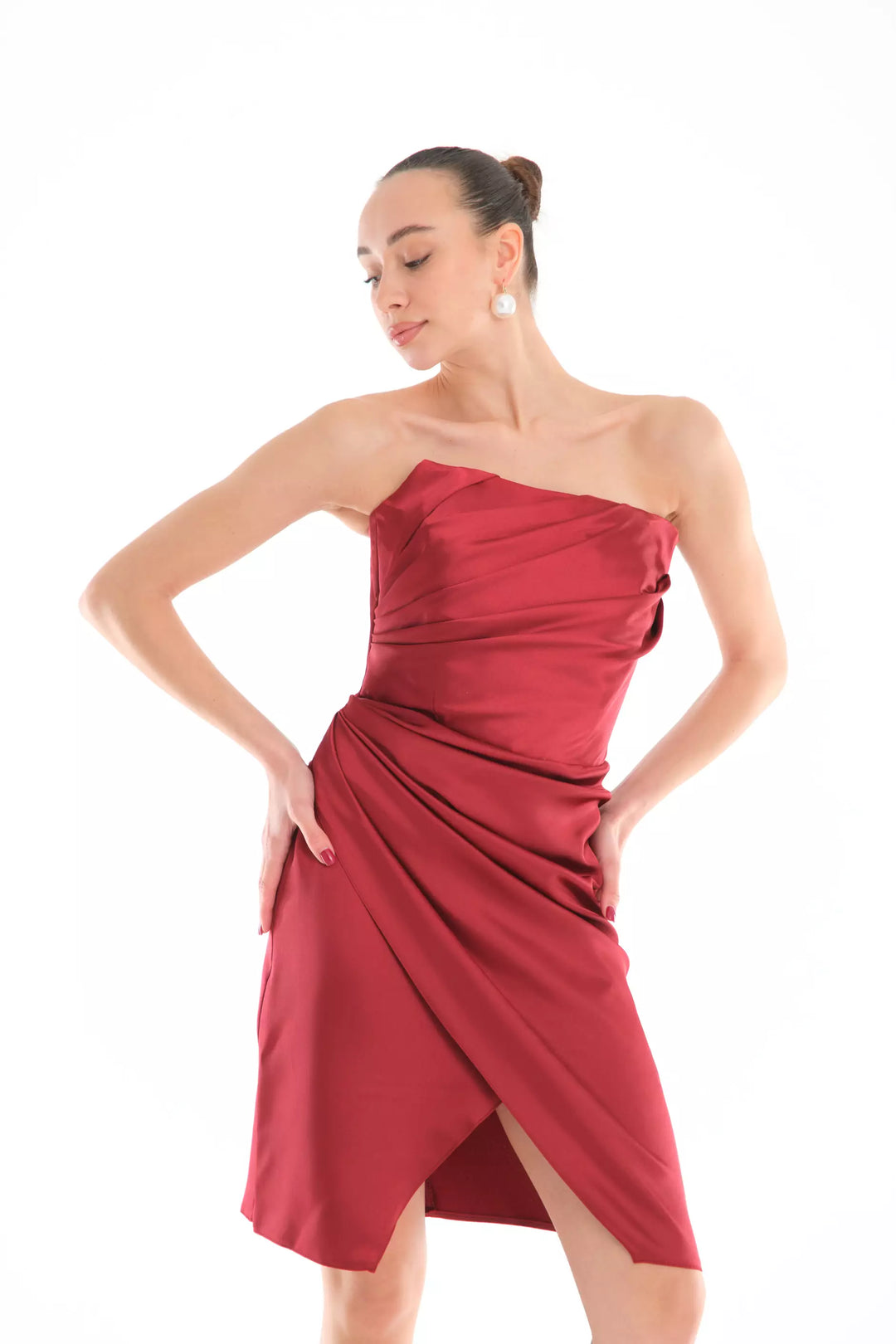 FRV Maroon satin strapless mini dress - Grenoble