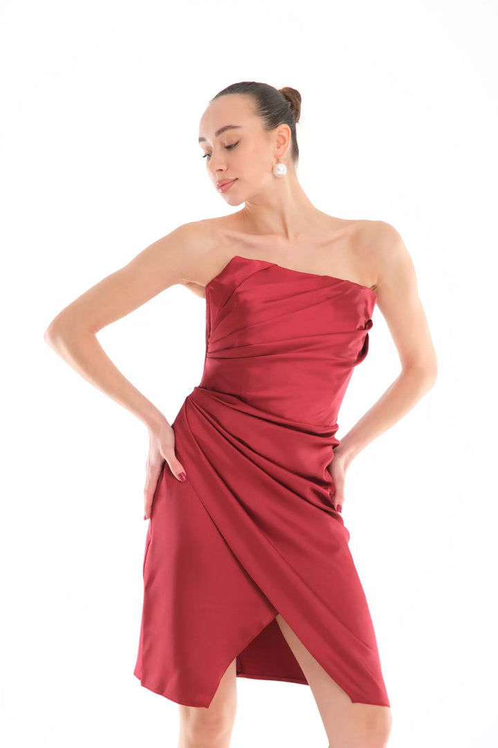FRV Maroon satin strapless mini dress - Grenoble