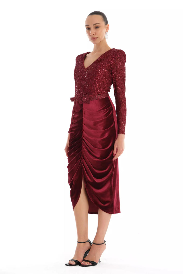 FRV Maroon velvet long sleeve midi dress - Grants Pass