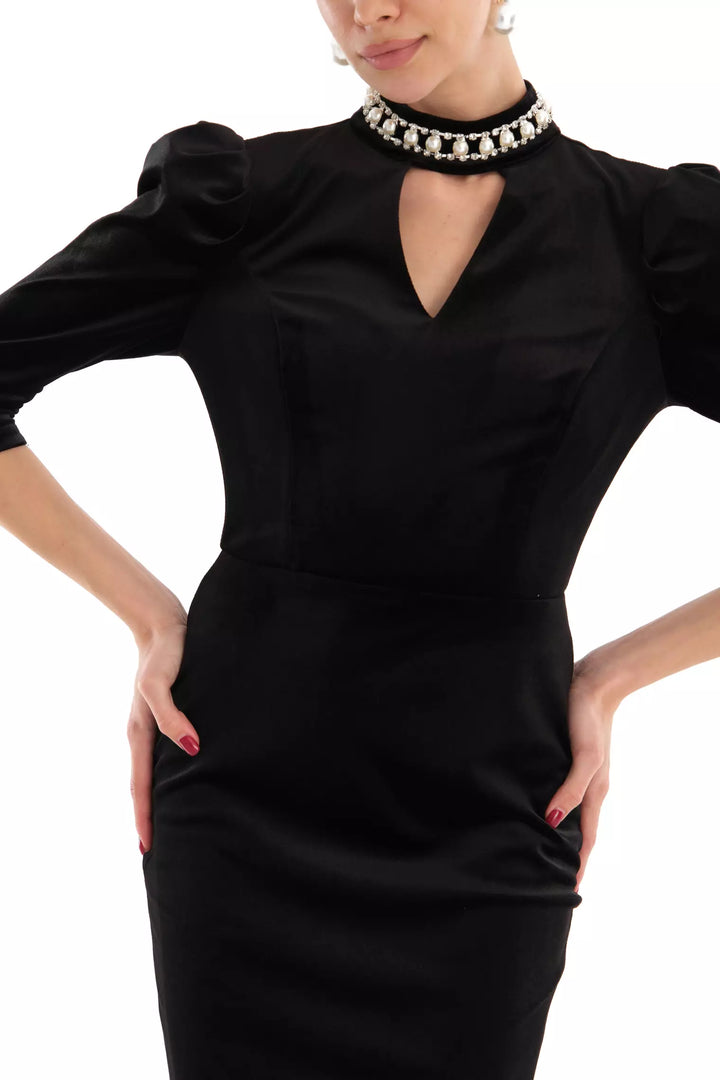 FRV Black velvet 3/4 sleeve midi dress - Nola