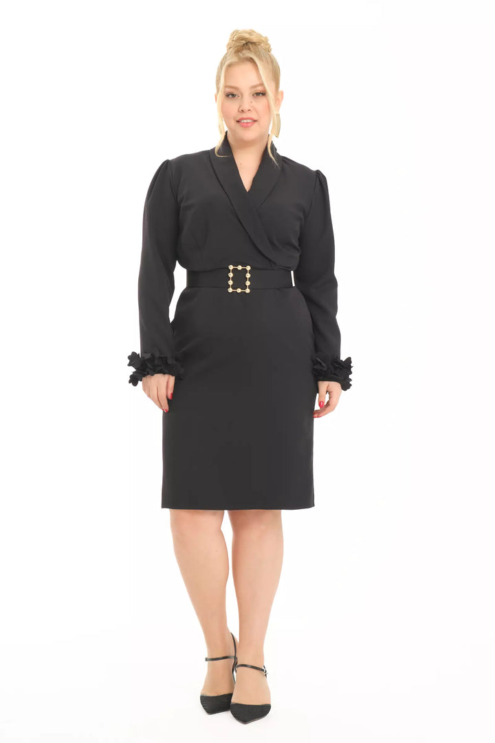 FRV Black plus size crepe long sleeve midi dress - Lemgo