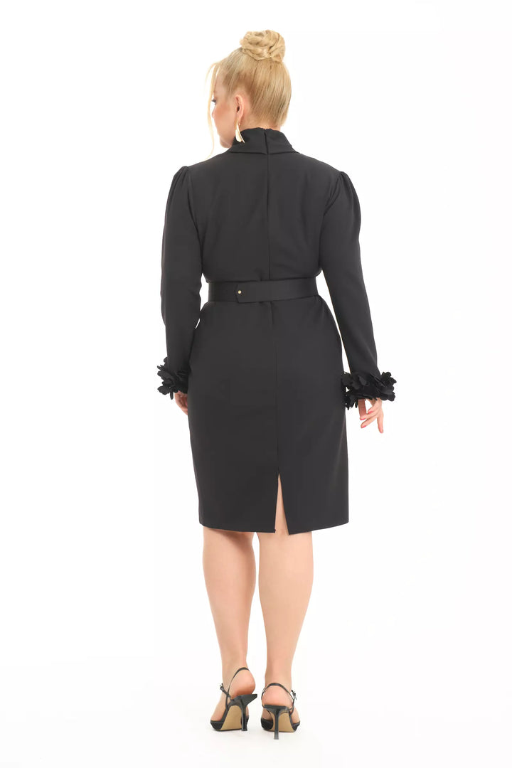 FRV Black plus size crepe long sleeve midi dress - Lemgo