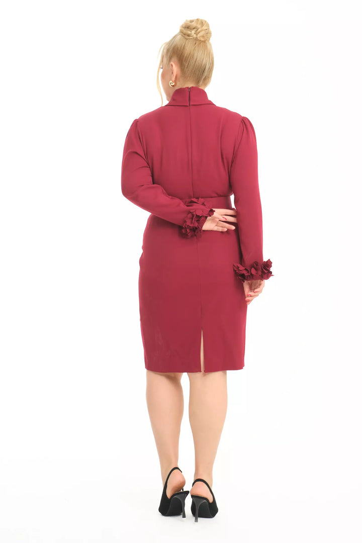 FRV Maroon plus size crepe long sleeve midi dress - Cremona