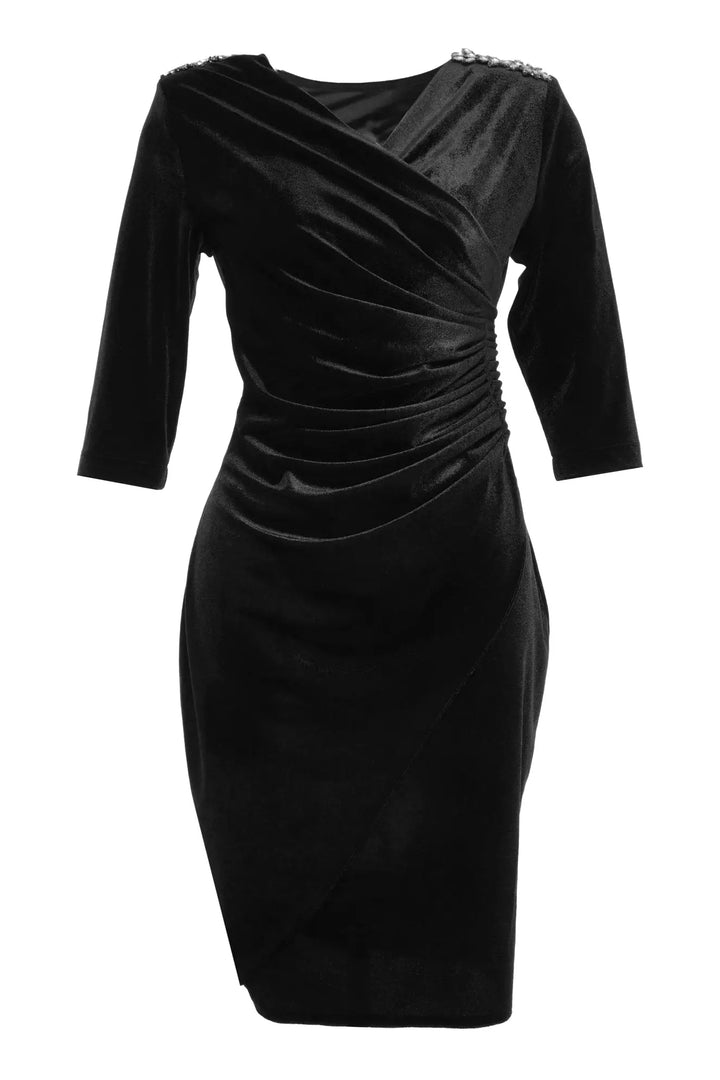 FRV Black velvet 3/4 sleeve midi dress - Utica