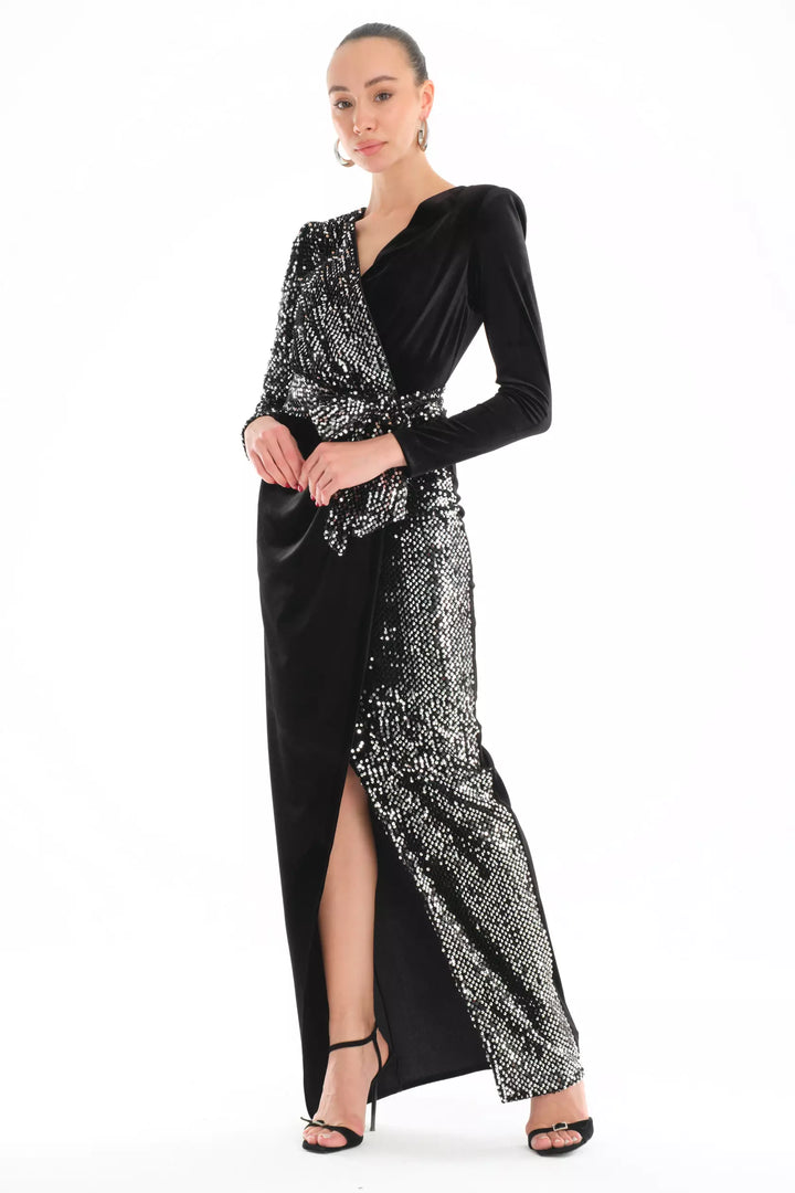 FRV Silver velvet long sleeve maxi dress - Bradford West Gwillimbury