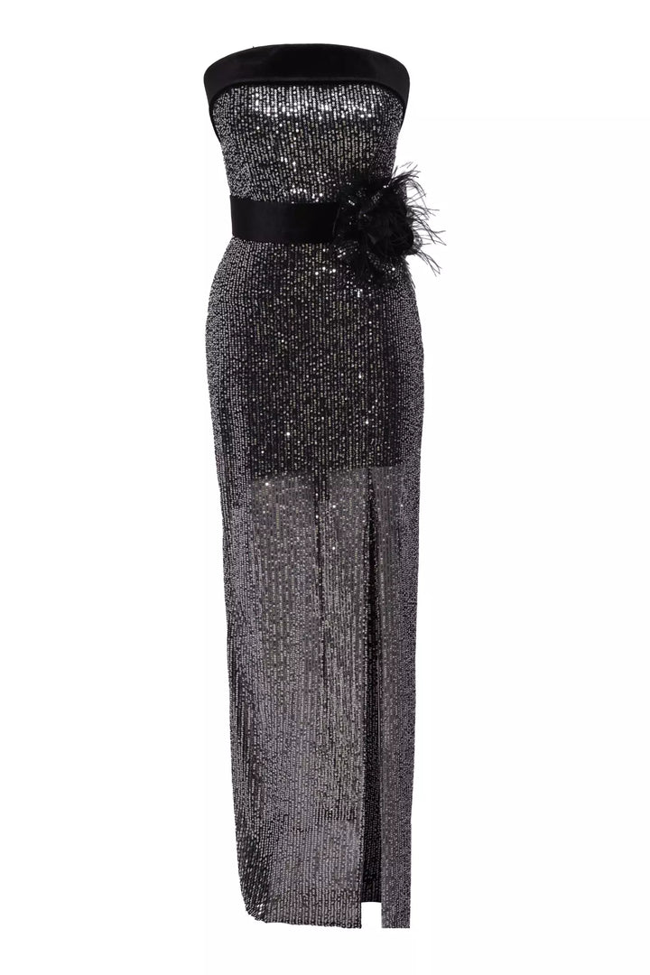FRV Silver stamp sequins strapless maxi dress - Natick