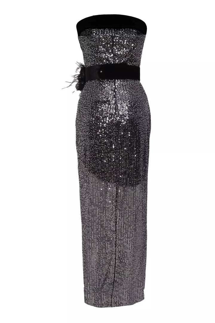 FRV Silver stamp sequins strapless maxi dress - Natick