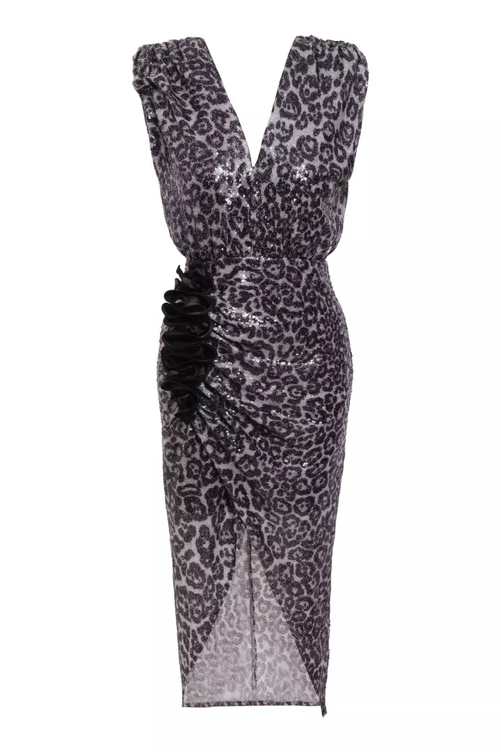 FRV Printed stamp sequins sleeveless midi dress - Ciudad Constitución