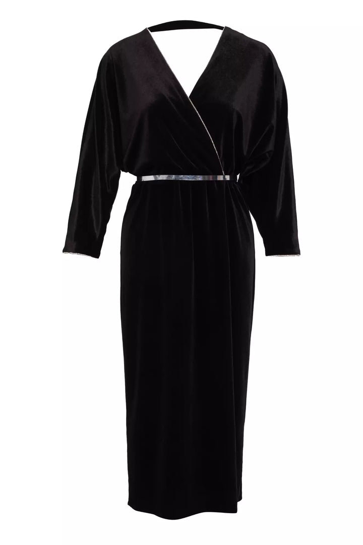 FRV Black velvet long sleeve midi dress - Prince George
