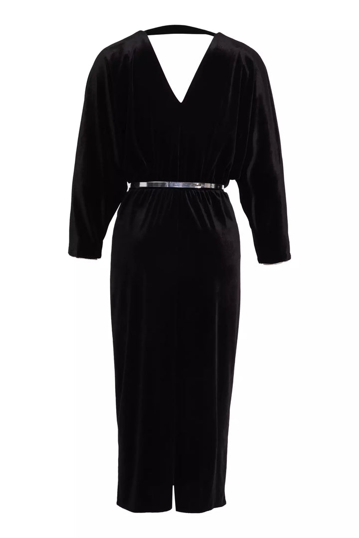 FRV Black velvet long sleeve midi dress - Prince George