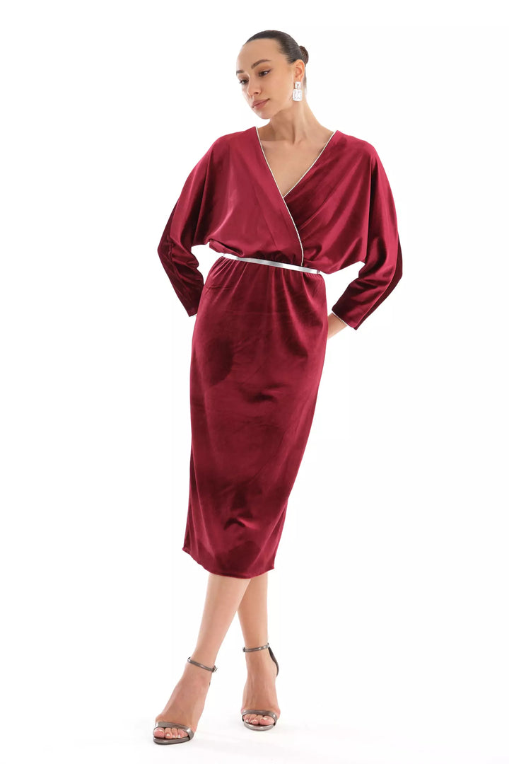 FRV Maroon velvet long sleeve midi dress - Nanterre