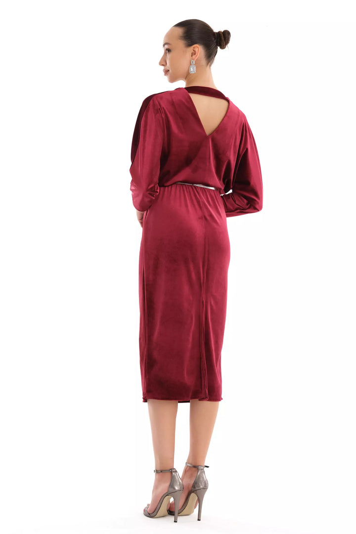 FRV Maroon velvet long sleeve midi dress - Nanterre