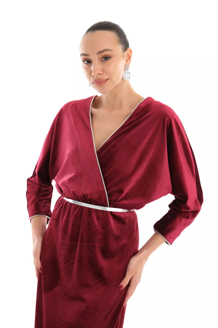 FRV Maroon velvet long sleeve midi dress - Nanterre