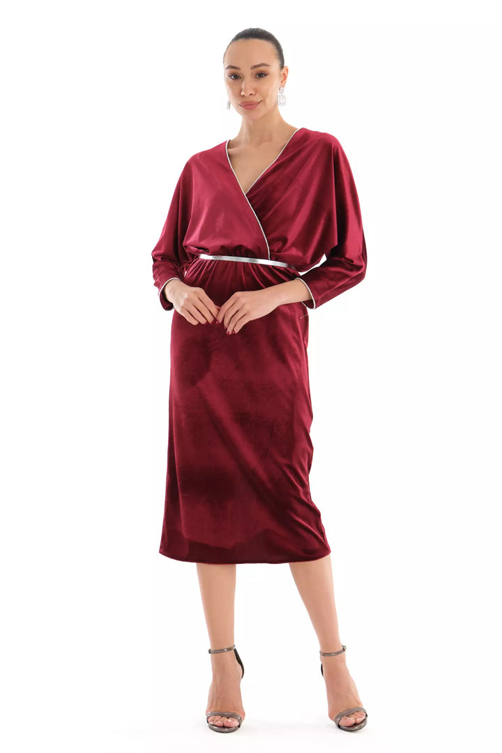 FRV Maroon velvet long sleeve midi dress - Nanterre