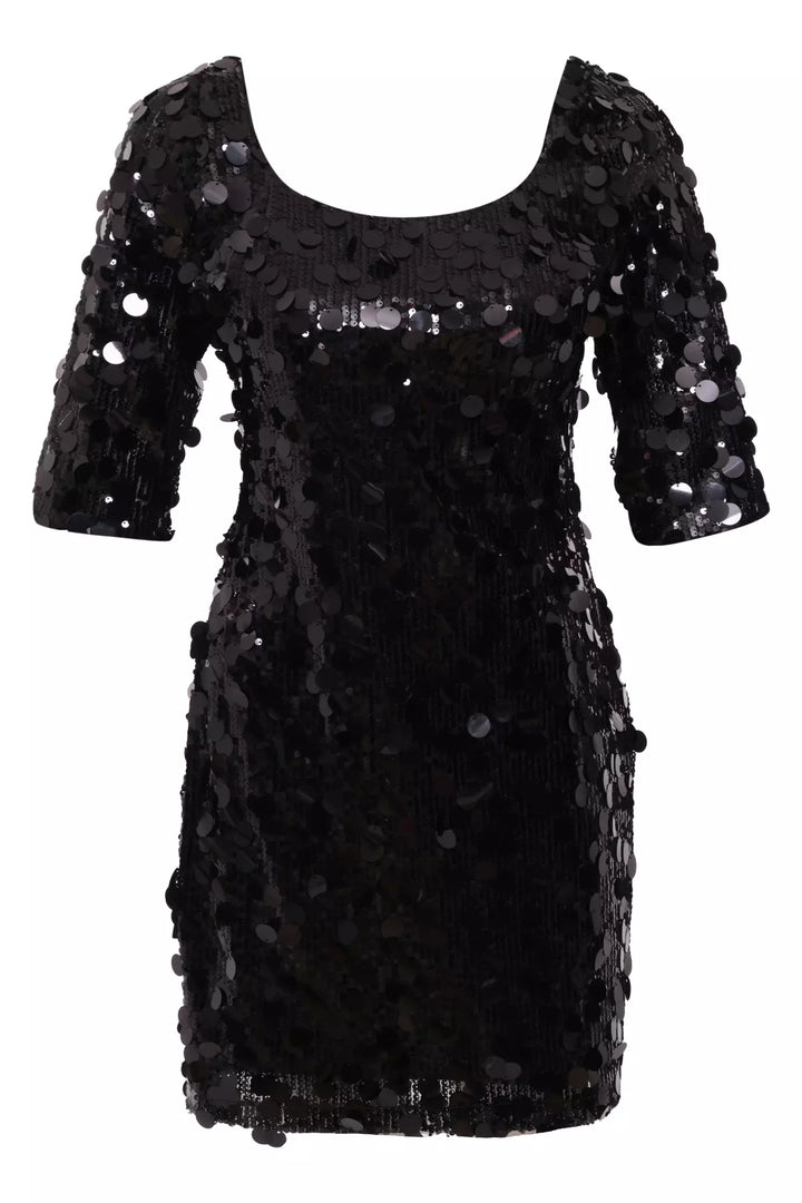 FRV Black stamp sequins 3/4 sleeve mini dress - Guiseley