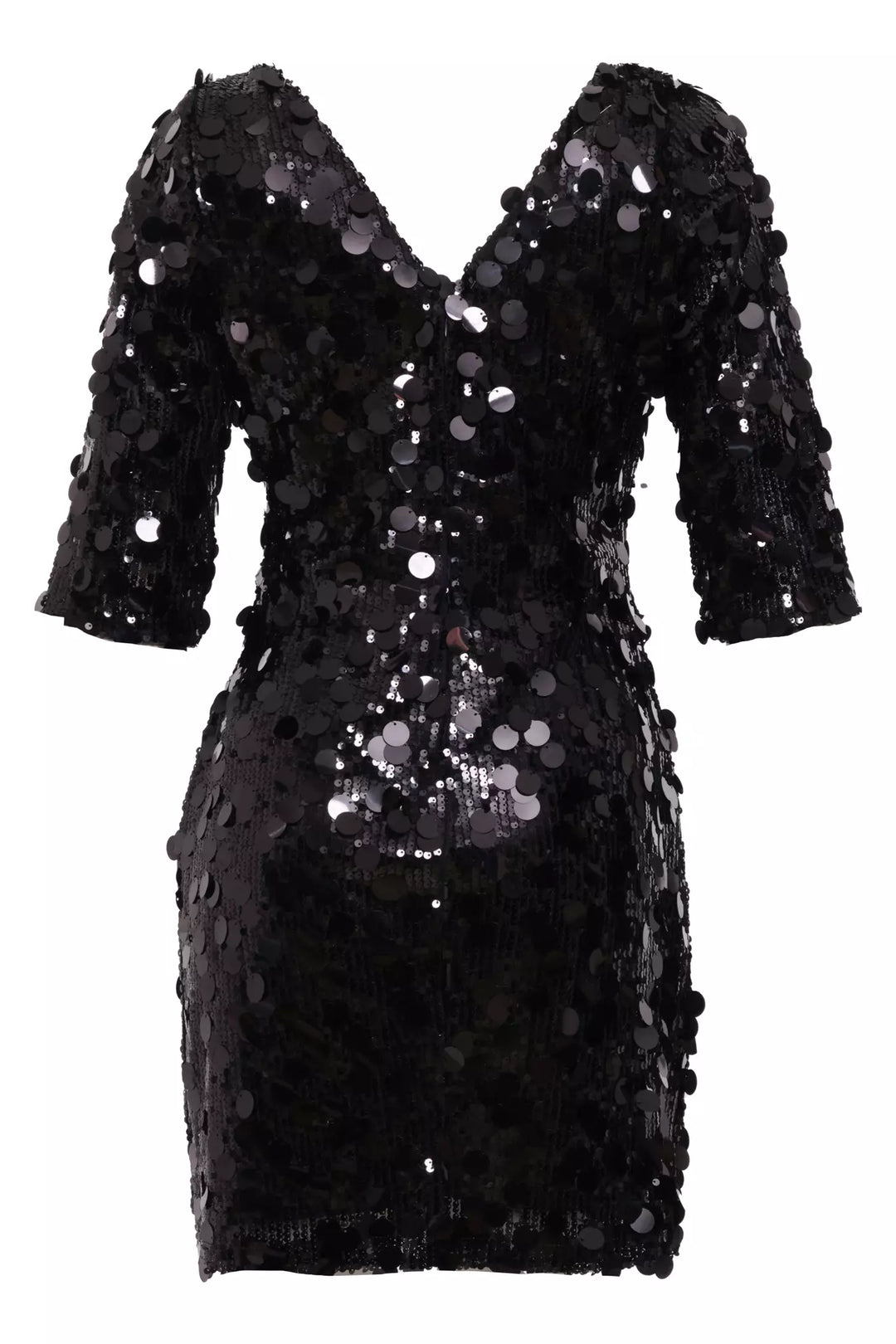 FRV Black stamp sequins 3/4 sleeve mini dress - Guiseley