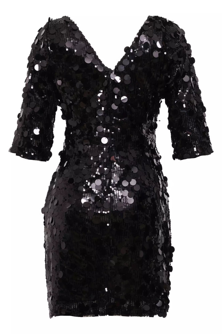 FRV Black stamp sequins 3/4 sleeve mini dress - Guiseley