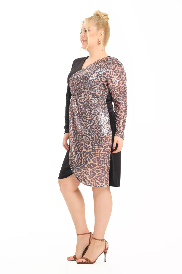 FRV Printed plus size stamp sequins long sleeve mini dress - Villena