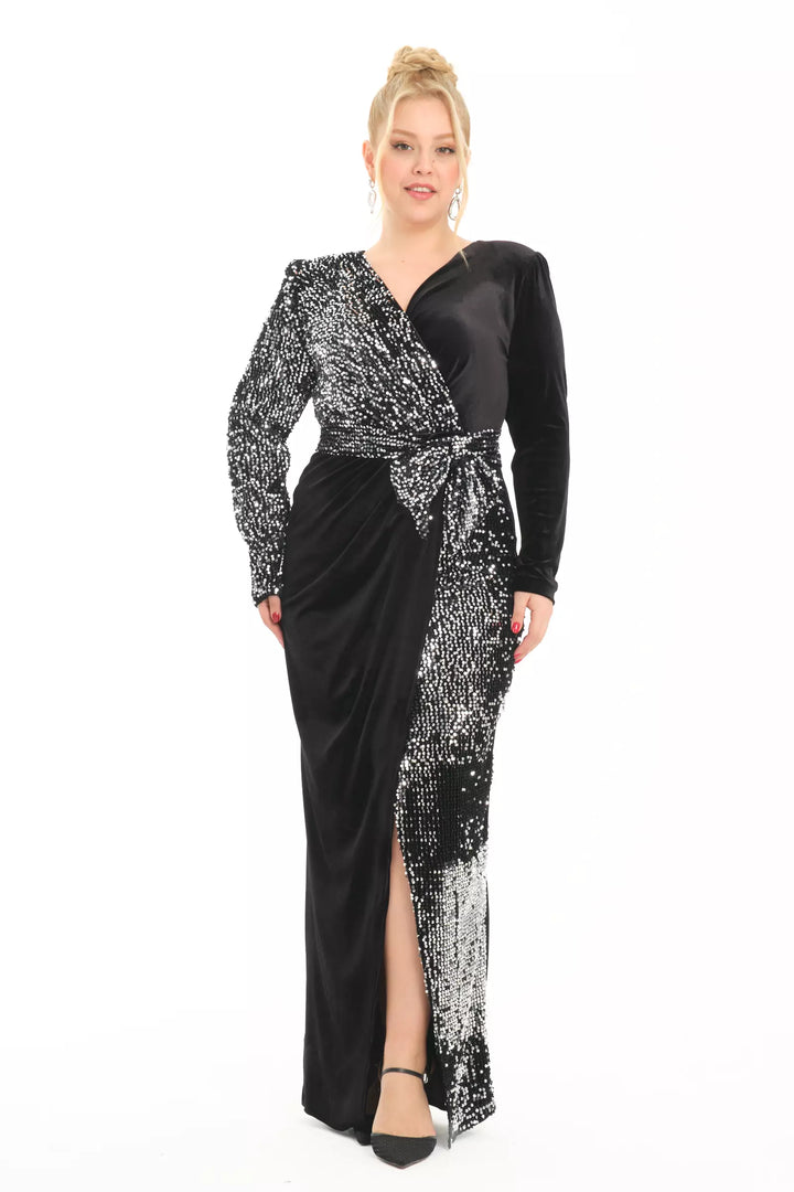 FRV Silver plus size velvet long sleeve maxi dress - Cary