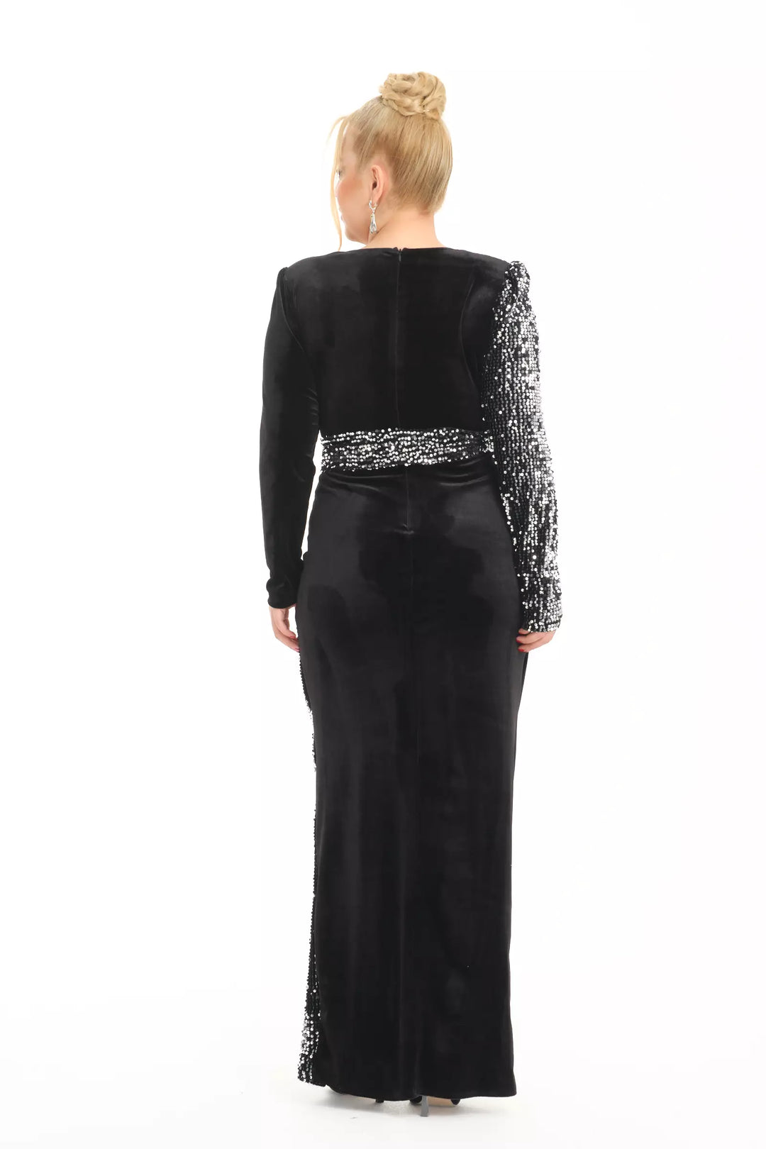 FRV Silver plus size velvet long sleeve maxi dress - Cary