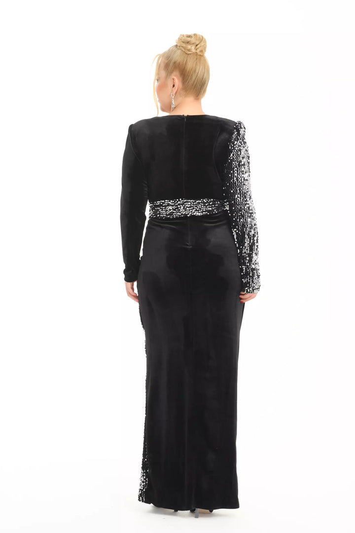 FRV Silver plus size velvet long sleeve maxi dress - Cary
