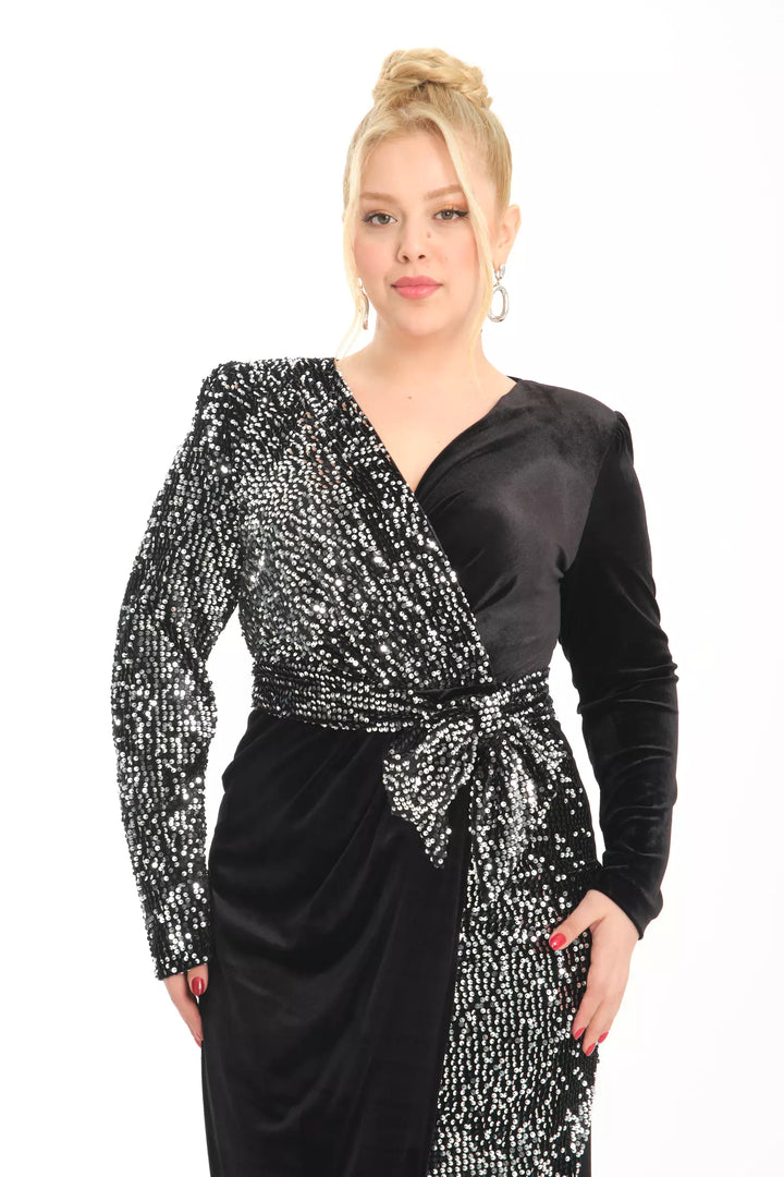 FRV Silver plus size velvet long sleeve maxi dress - Cary