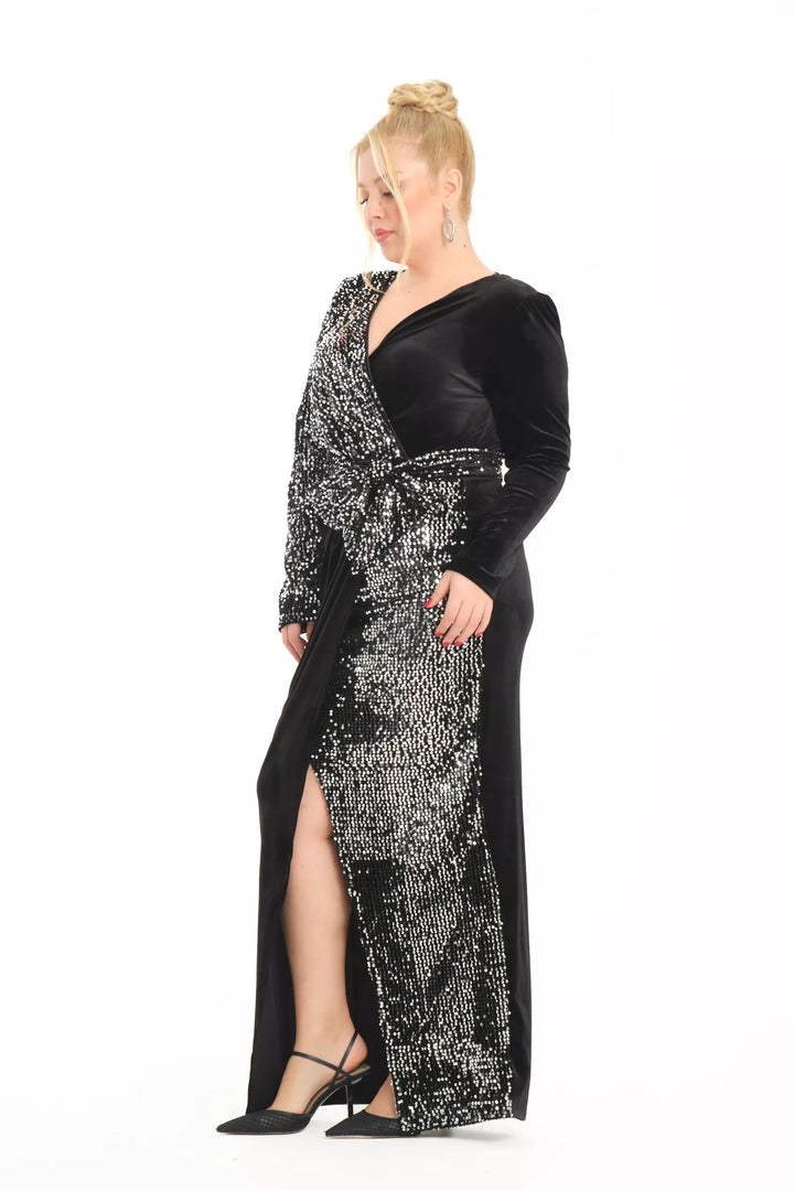 FRV Silver plus size velvet long sleeve maxi dress - Cary
