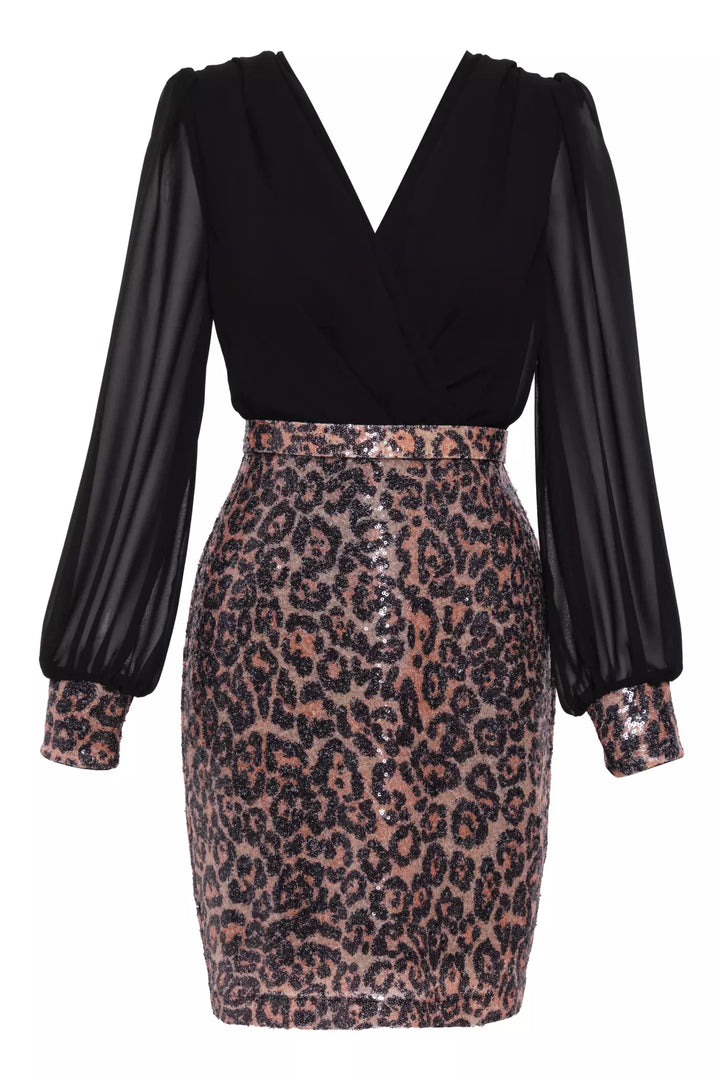 FRV Printed stamp sequins long sleeve mini dress - Massy