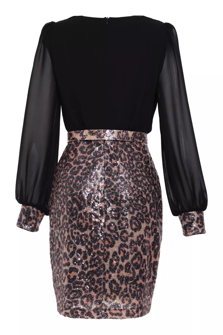 FRV Printed stamp sequins long sleeve mini dress - Massy