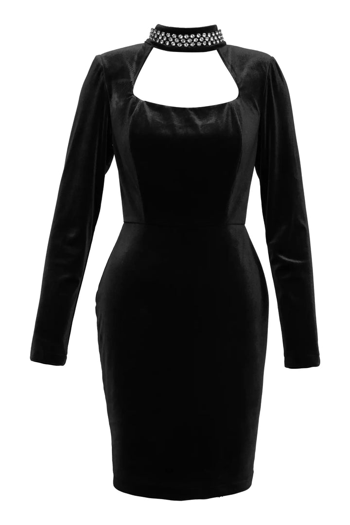 FRV Black velvet long sleeve mini dress - Évora