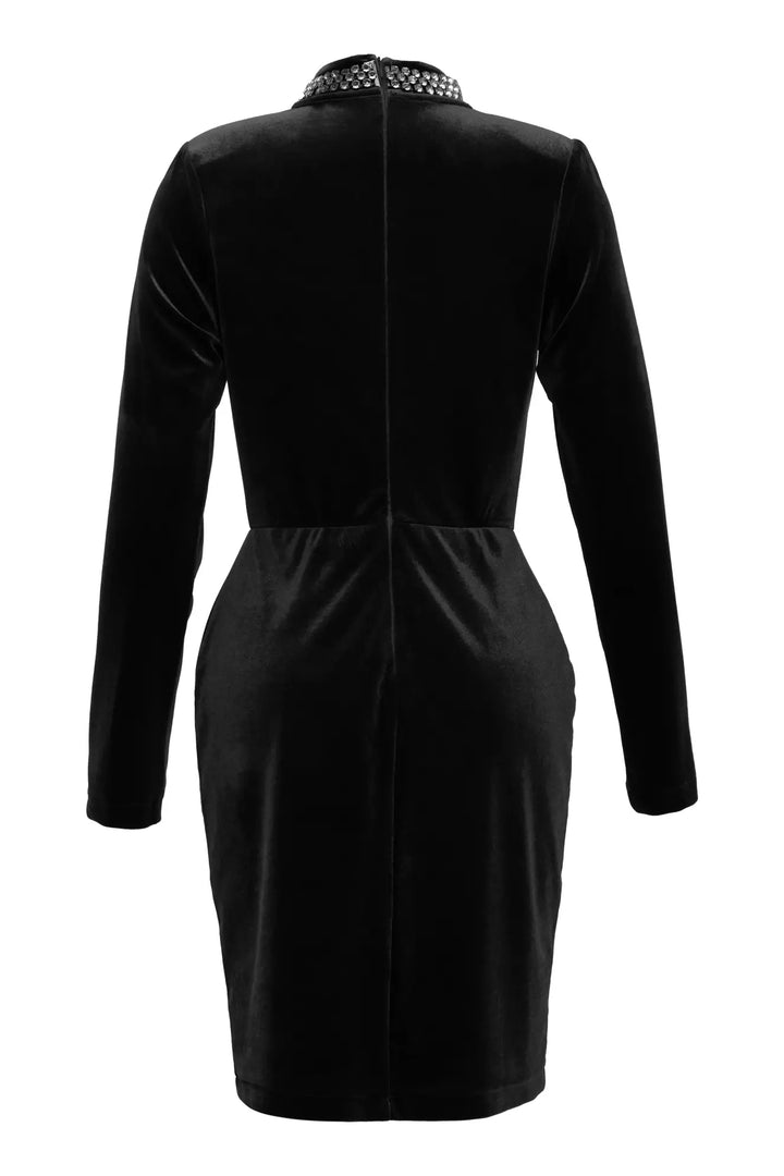 FRV Black velvet long sleeve mini dress - Évora