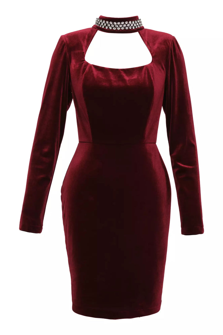 FRV Maroon velvet long sleeve mini dress - Wageningen