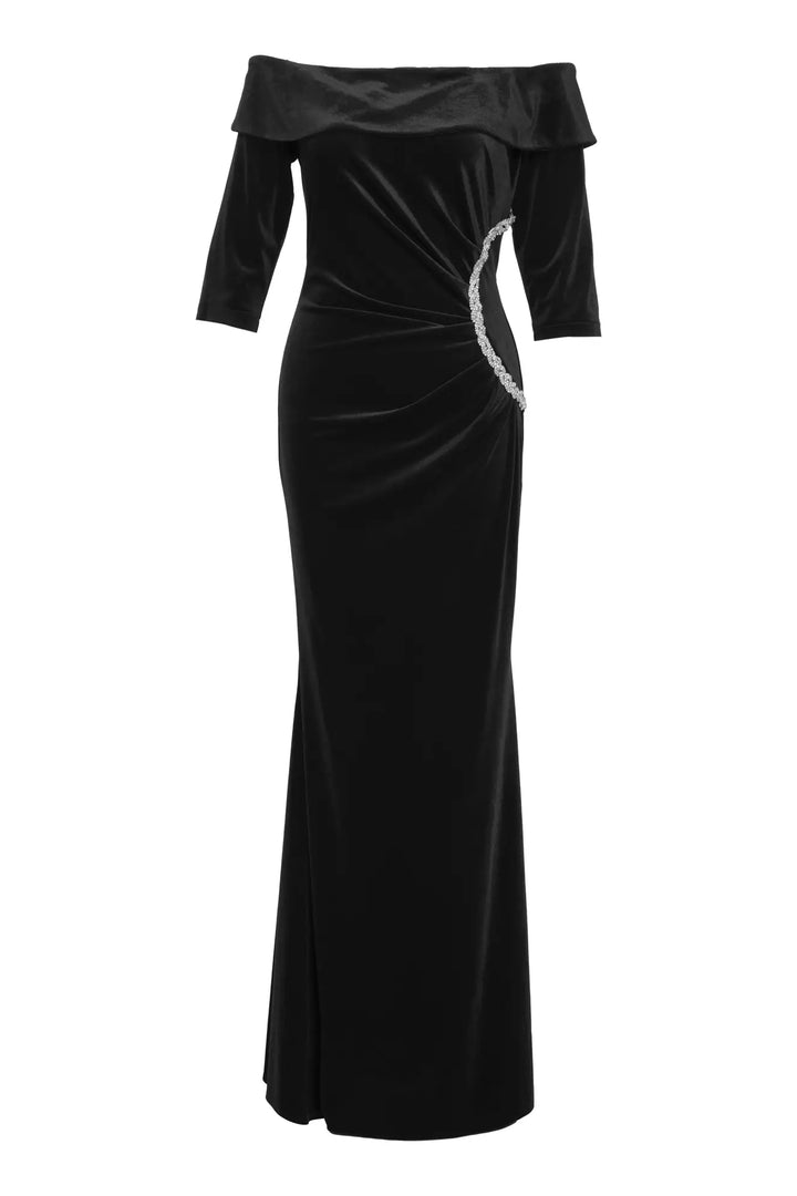 FRV Black velvet short sleeve maxi dress - Tala