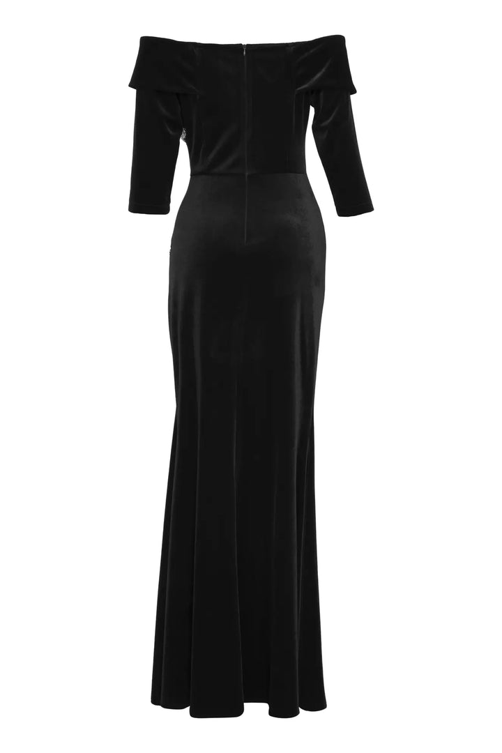 FRV Black velvet short sleeve maxi dress - Tala