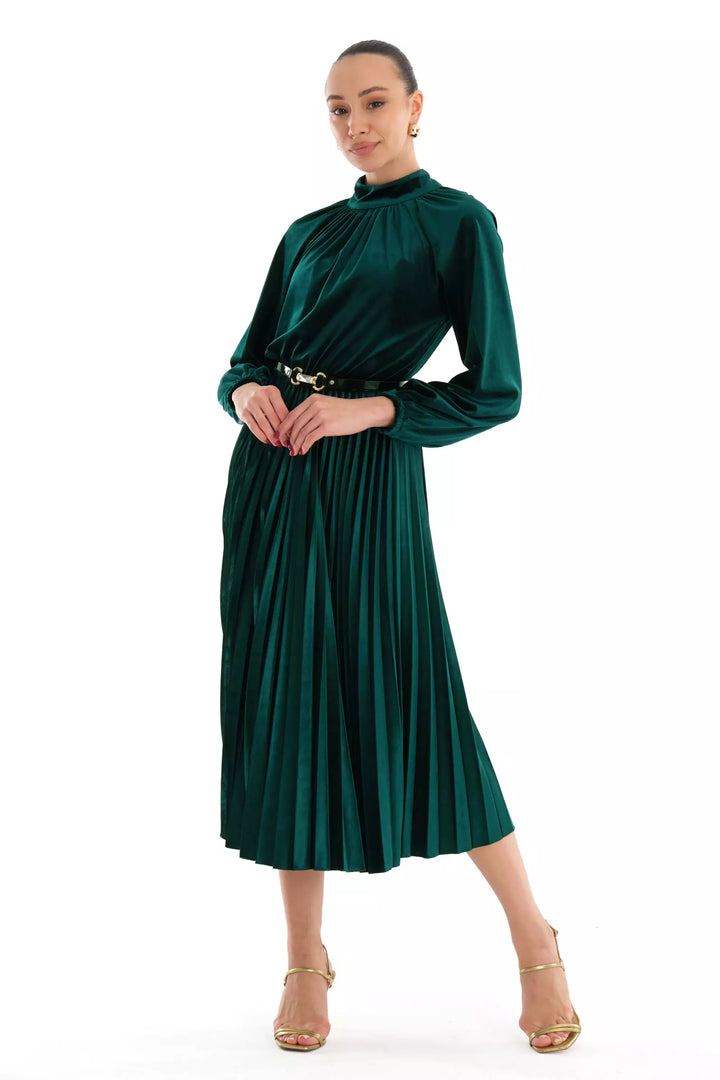 FRV Green velvet long sleeve midi dress - Zutphen