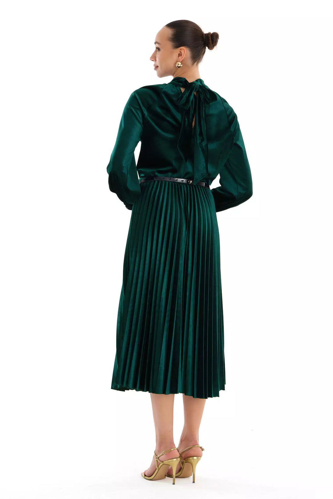 FRV Green velvet long sleeve midi dress - Zutphen