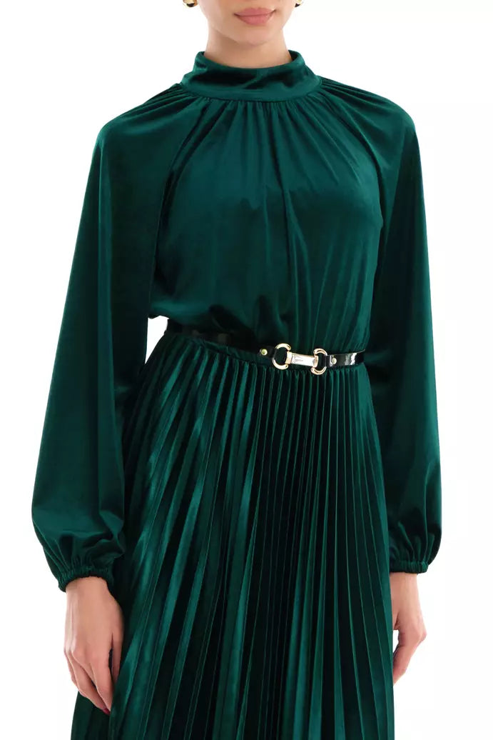 FRV Green velvet long sleeve midi dress - Zutphen
