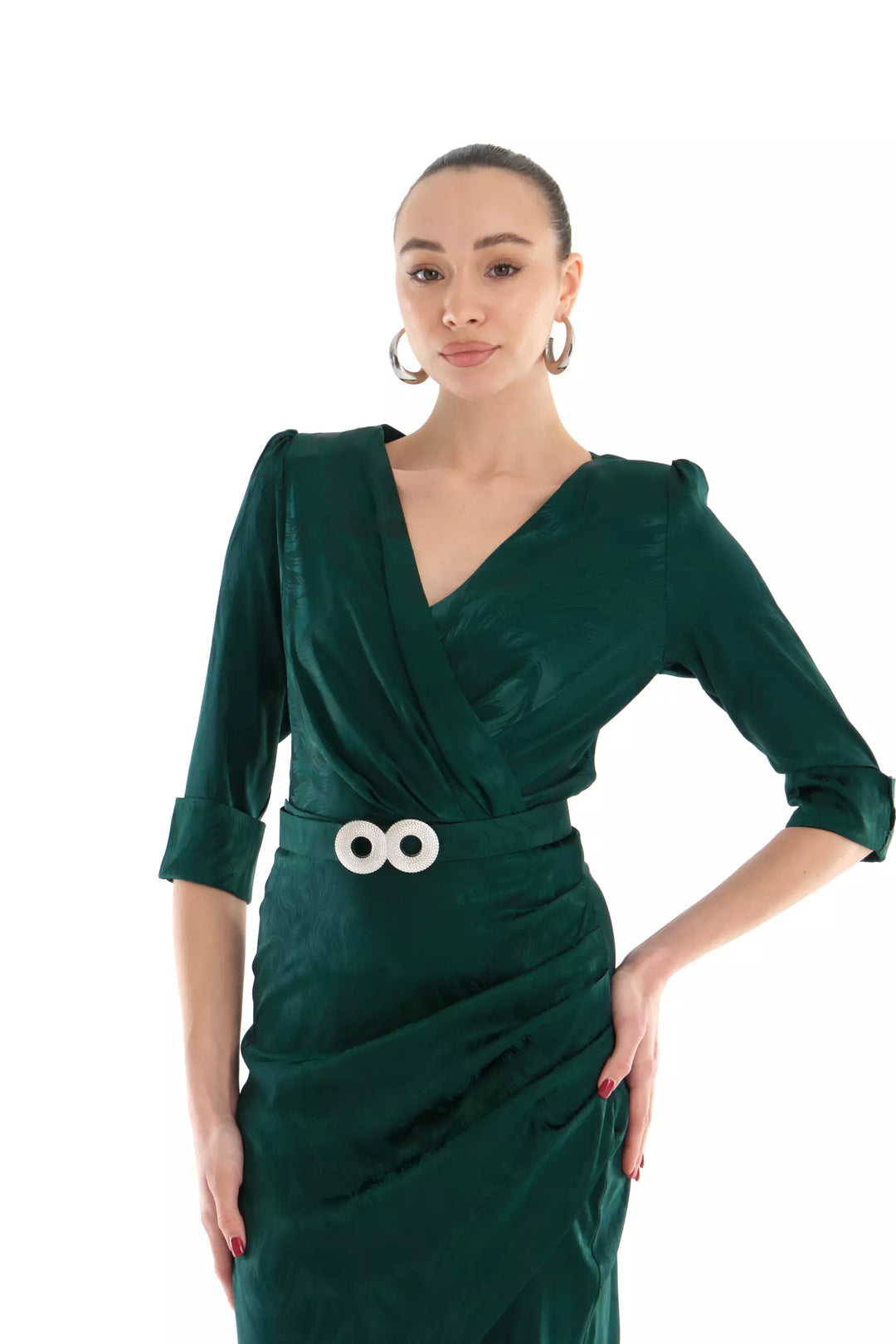 FRV Green satin 3/4 sleeve mini dress - Ibbenbüren