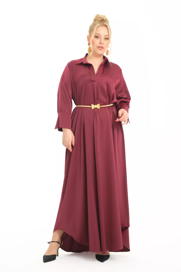 FRV Maroon plus size satin long sleeve midi dress - Puyallup