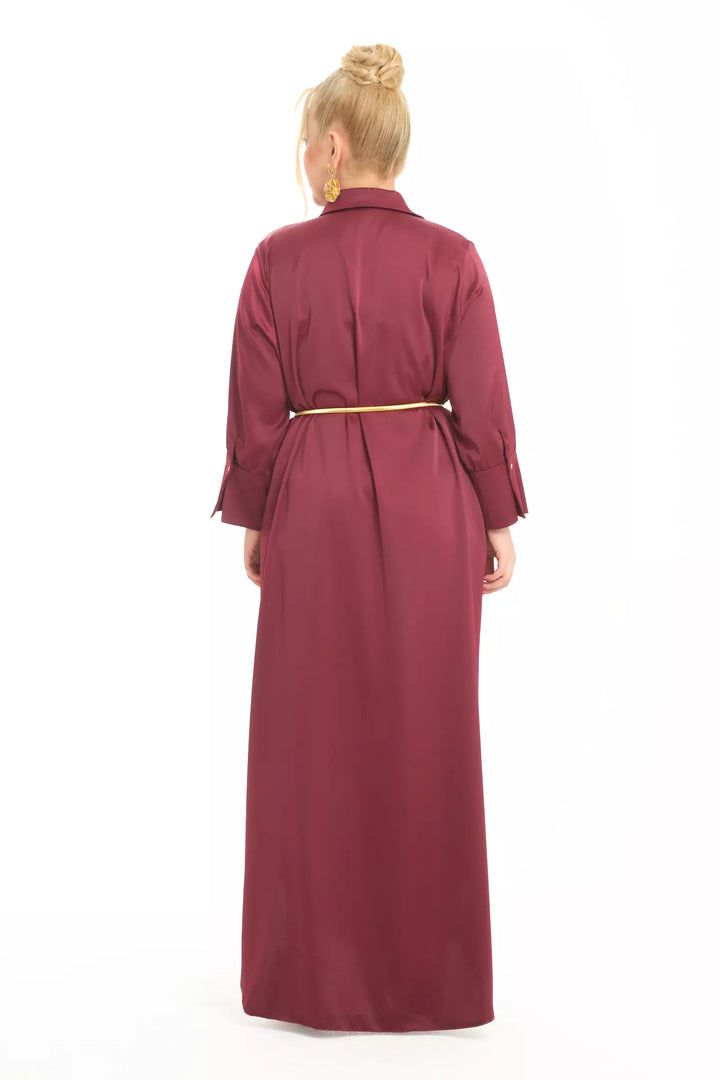 FRV Maroon plus size satin long sleeve midi dress - Puyallup