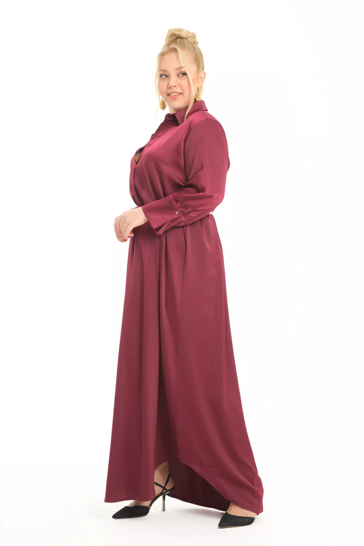 FRV Maroon plus size satin long sleeve midi dress - Puyallup