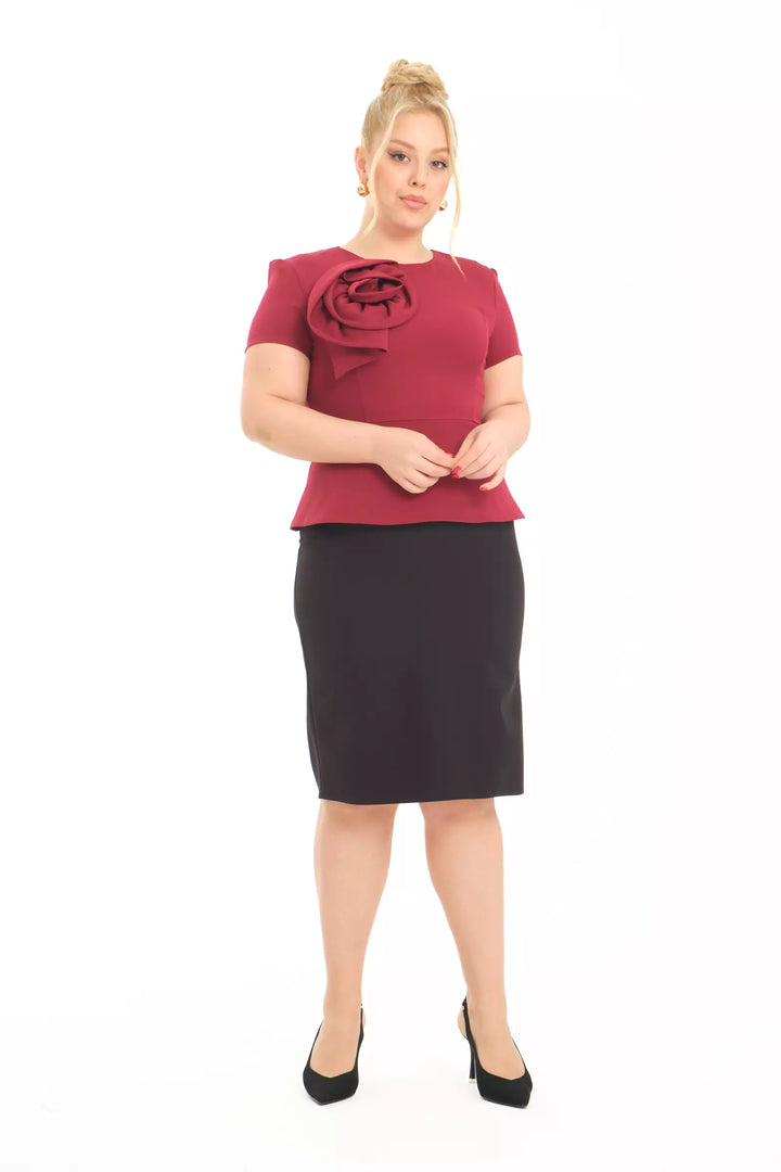 FRV Maroon plus size crepe short sleeve mini dress - Lansing