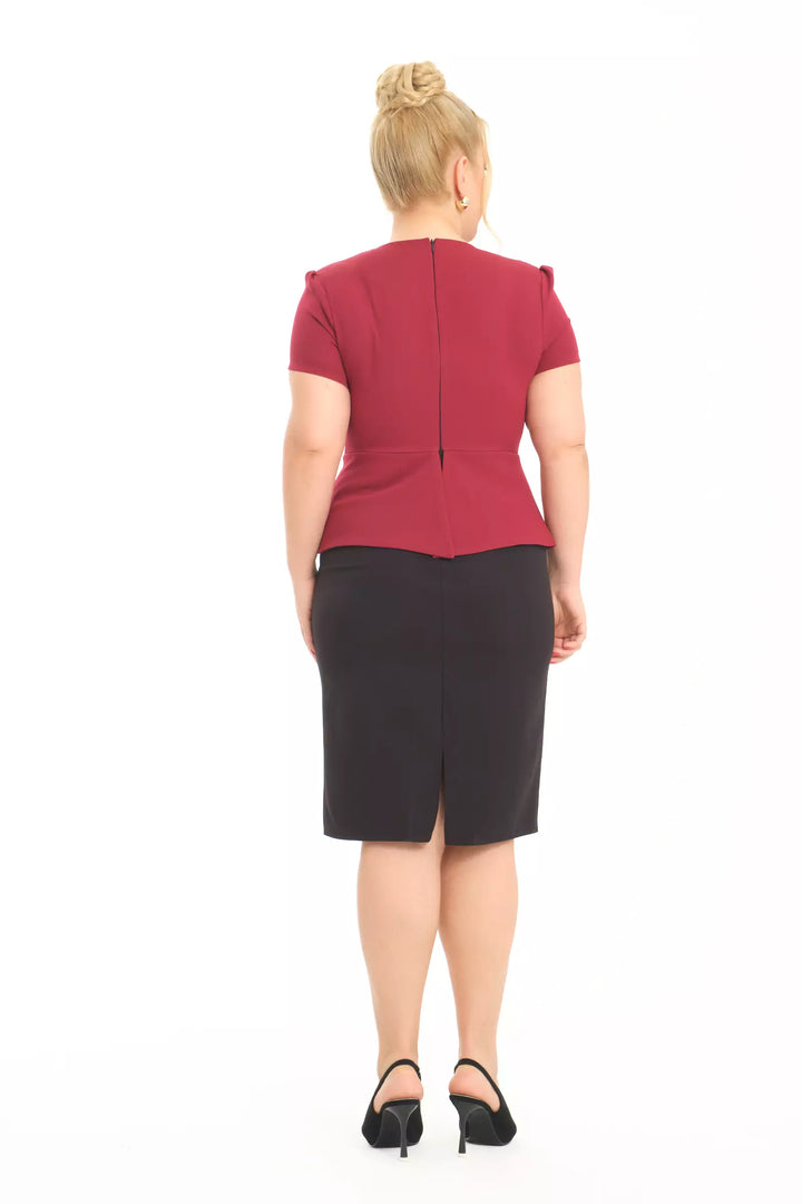 FRV Maroon plus size crepe short sleeve mini dress - Lansing
