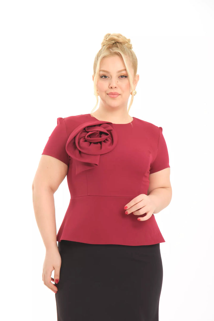 FRV Maroon plus size crepe short sleeve mini dress - Lansing