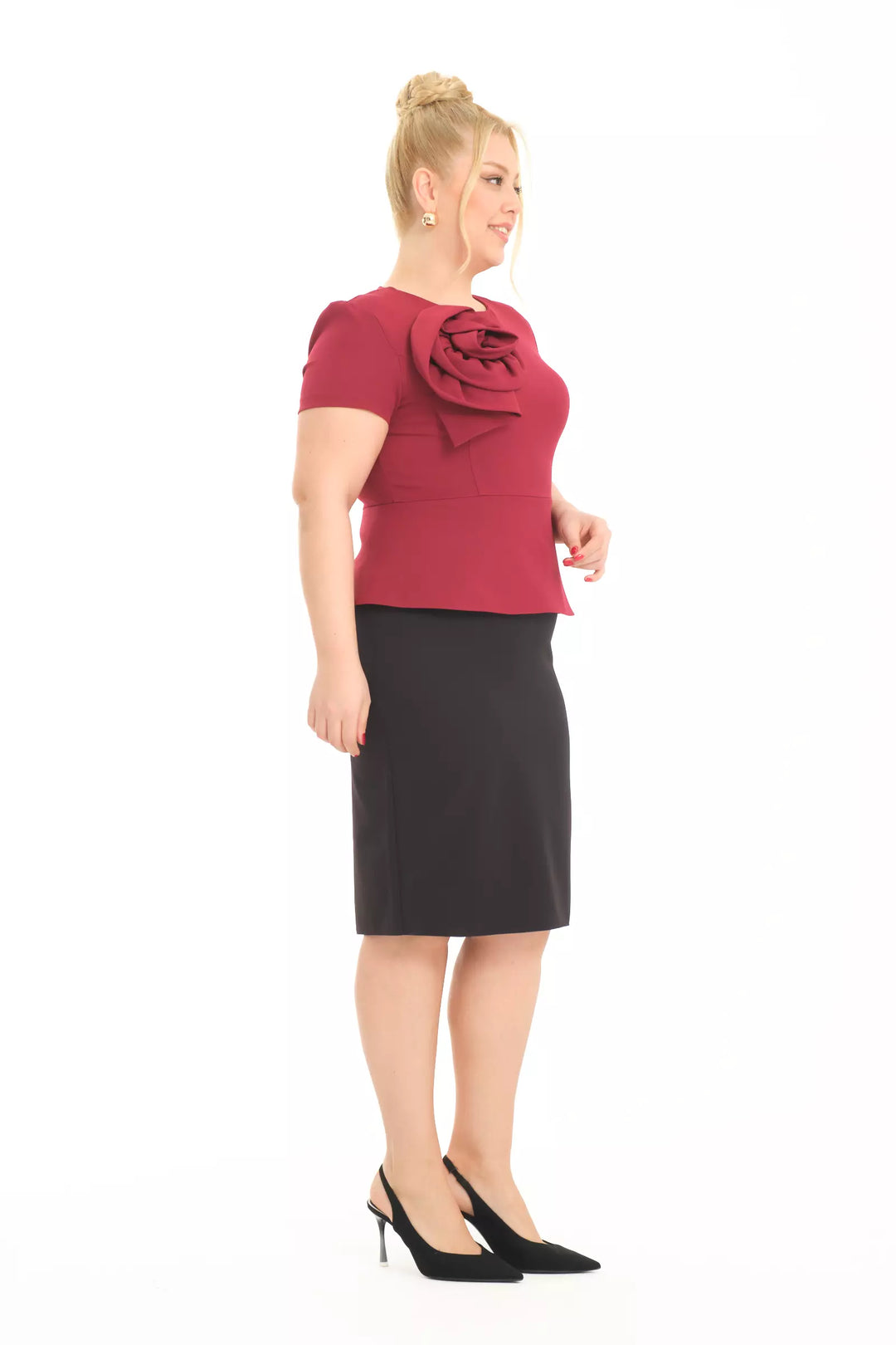 FRV Maroon plus size crepe short sleeve mini dress - Lansing