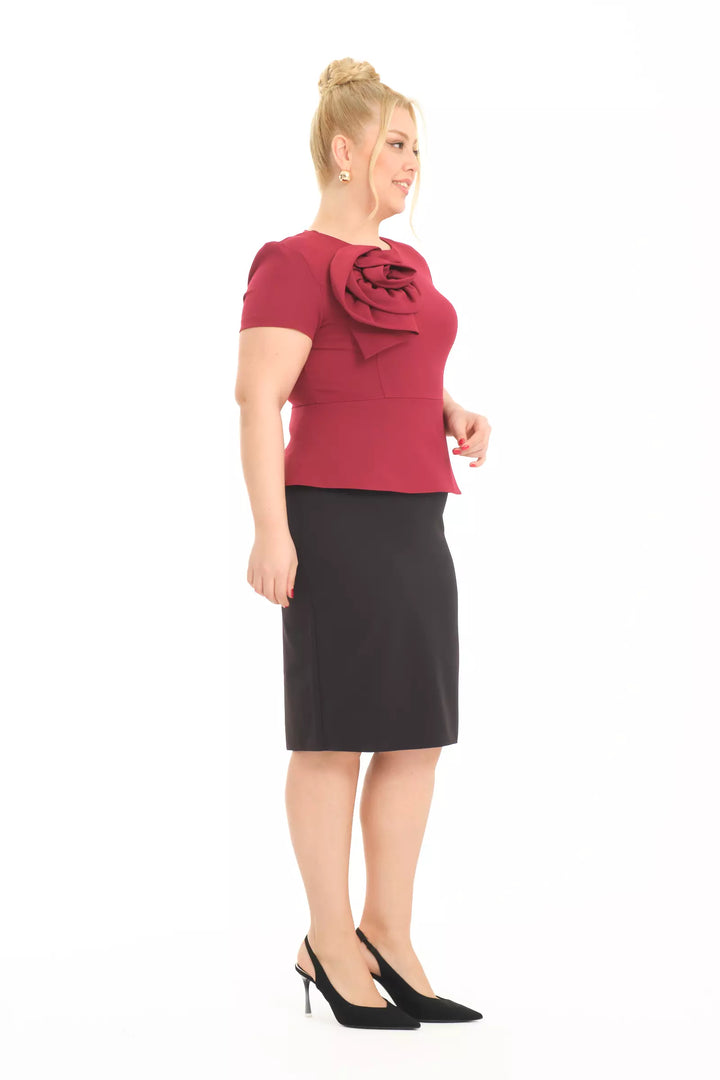 FRV Maroon plus size crepe short sleeve mini dress - Lansing
