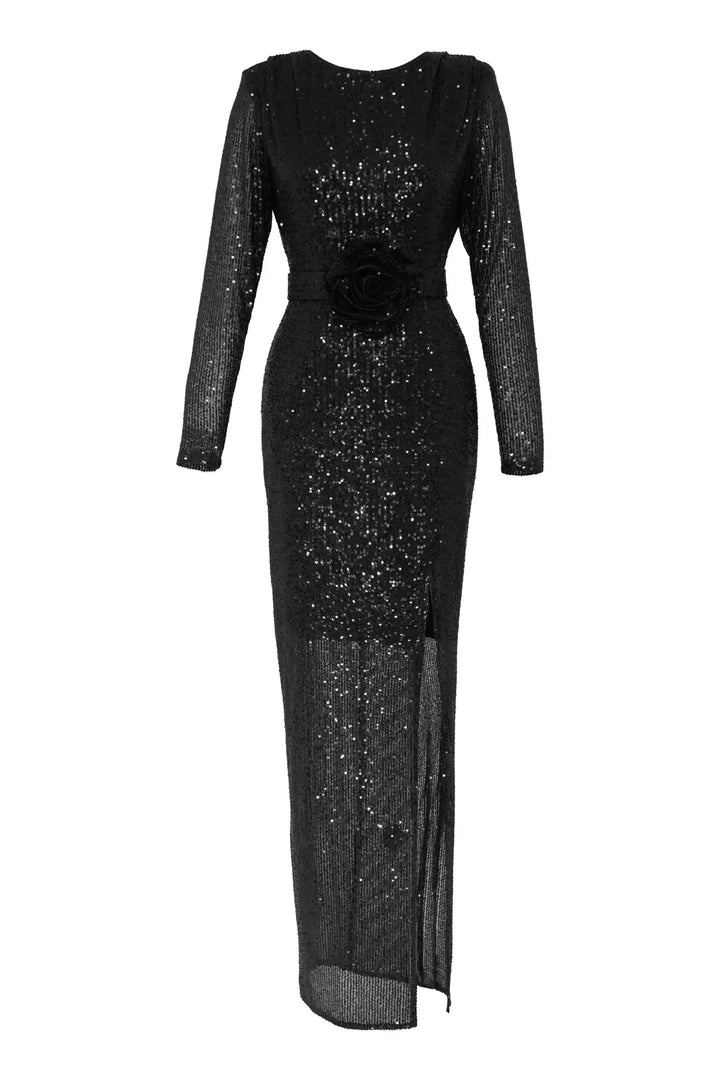 FRV Black stamp sequins long sleeve maxi dress - Cuenca