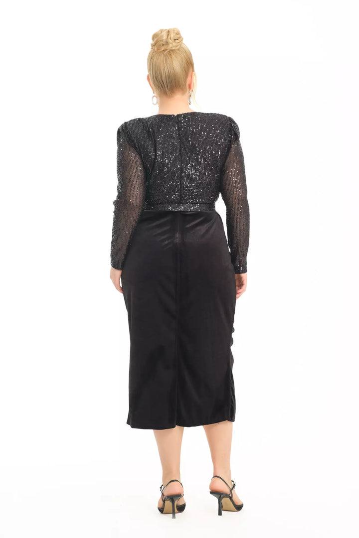 FRV Black plus size velvet long sleeve midi dress - San José Villa de Allende