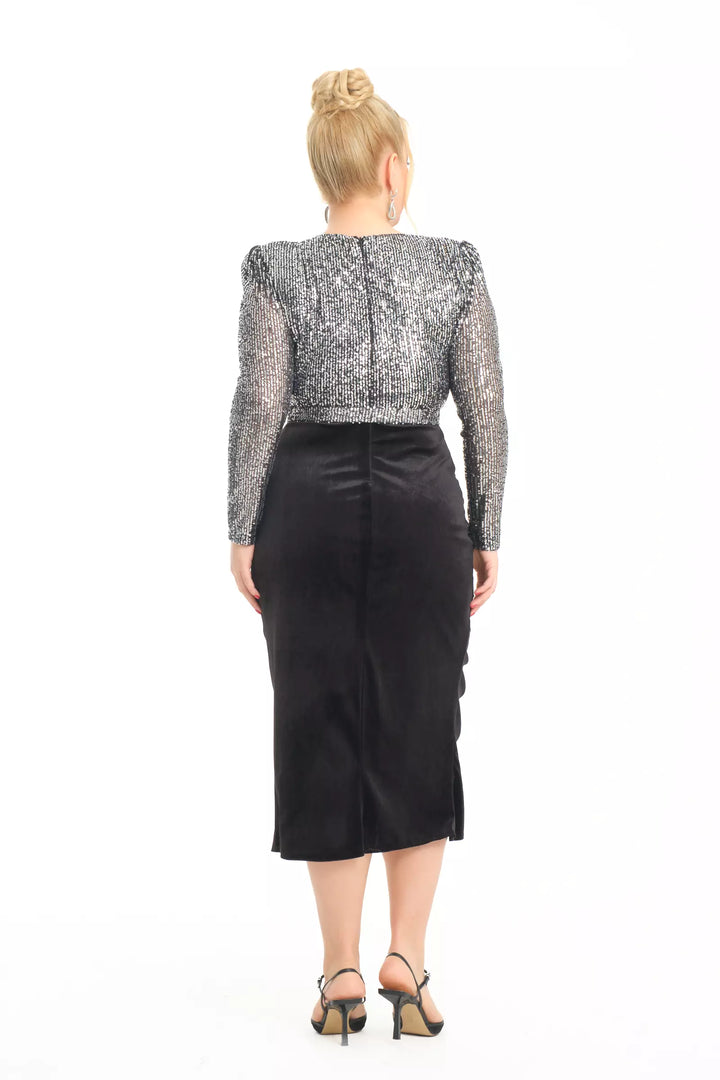 FRV Silver plus size velvet long sleeve midi dress - Sheboygan