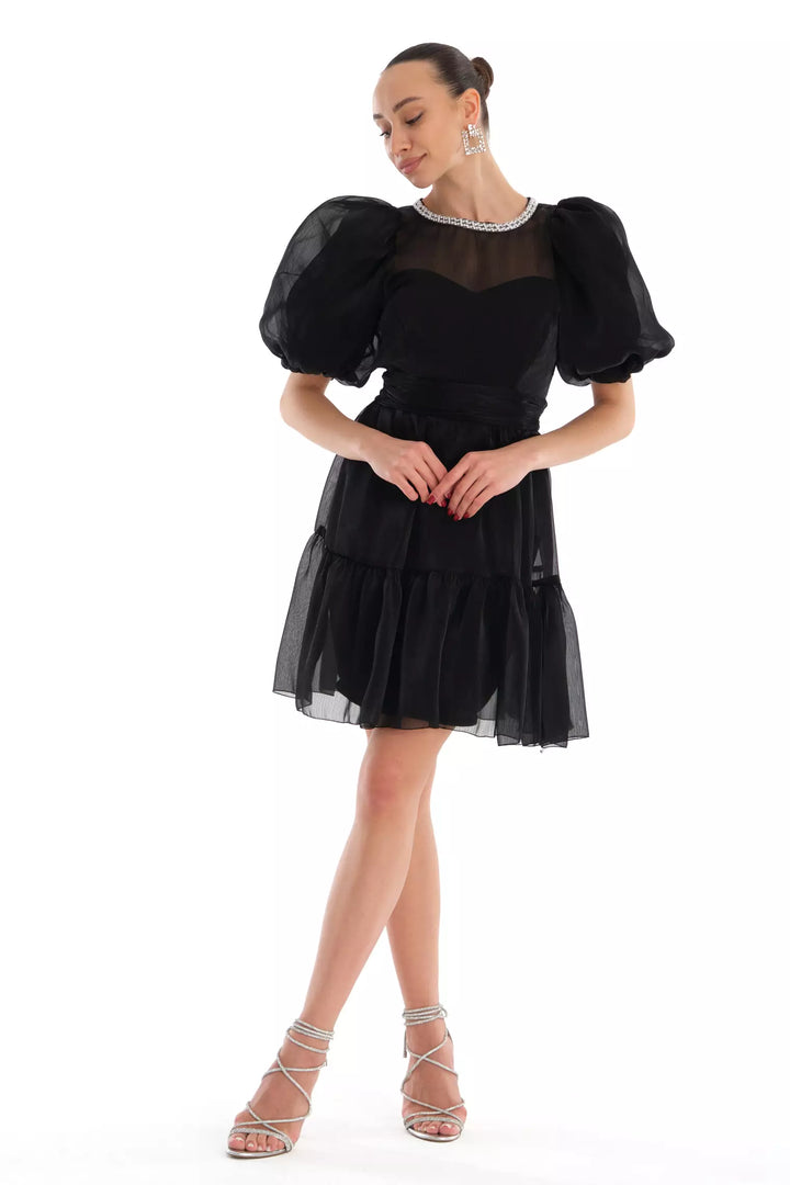 FRV Black tulle short sleeve mini dress - Midlothian